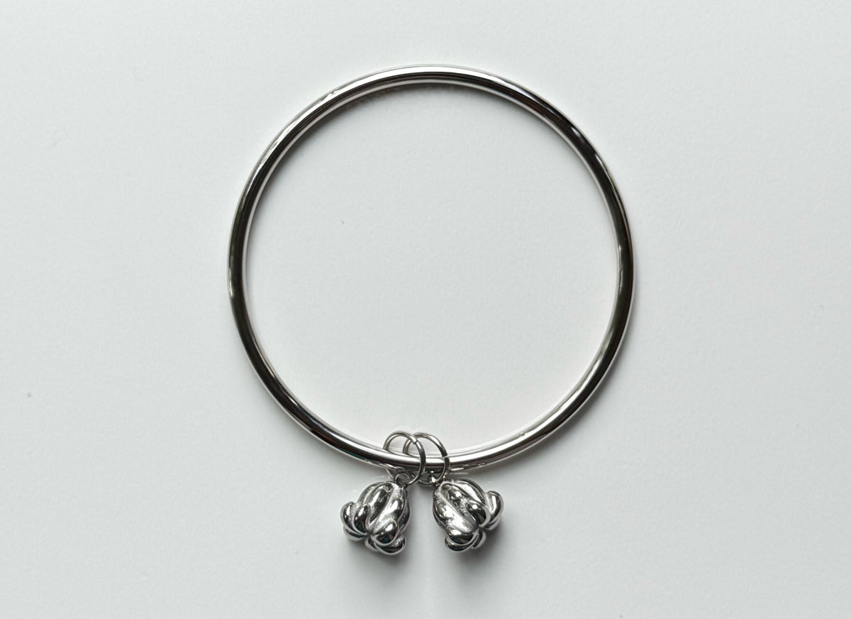Khmer Bangle | Two Pka Reak Charms | Silver-Plated