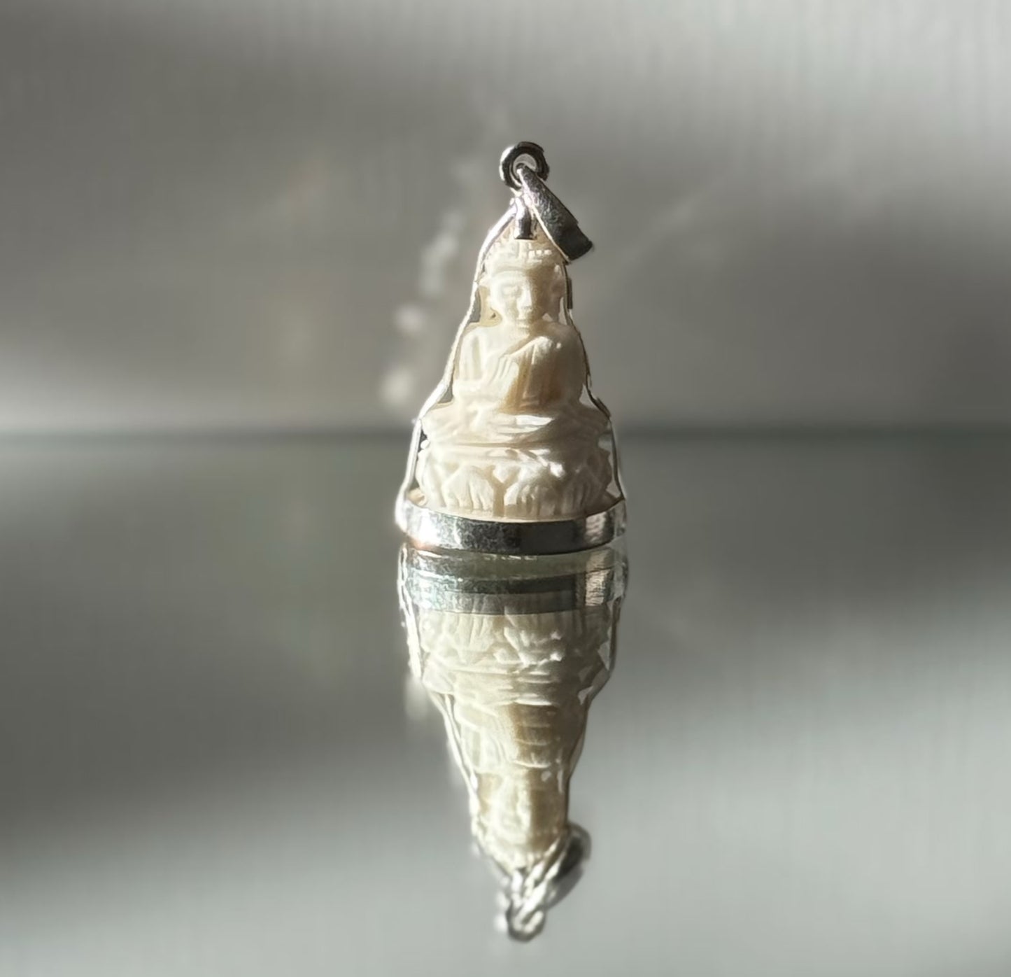 Double-Sided Cow Bone Buddha Pendant in Silver | Limited Stock