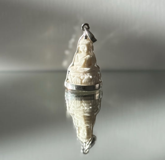 Double-Sided Cow Bone Buddha Pendant in Silver | Limited Stock