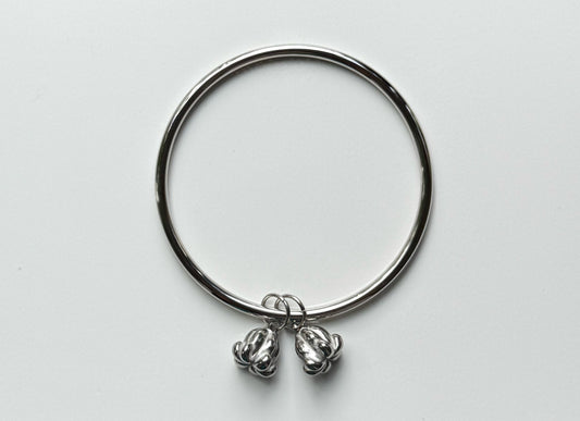Khmer Bangle | Two Pka Reak Charms | Silver-Plated
